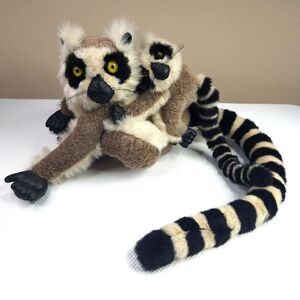 Discovery Plush Ring Tailed Lemur Monkey Brown Black Mom Baby Stuff Animals 42"